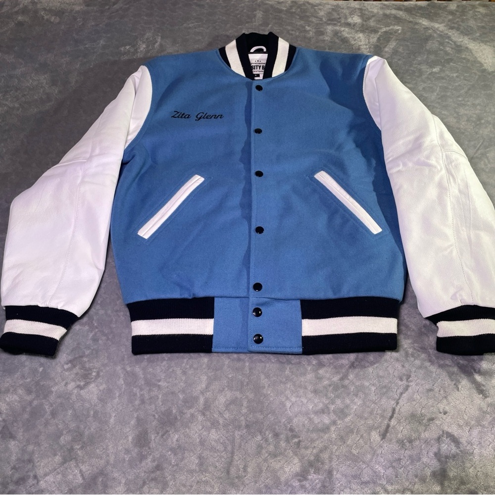 Varsity Blue and White Bomber Jacket